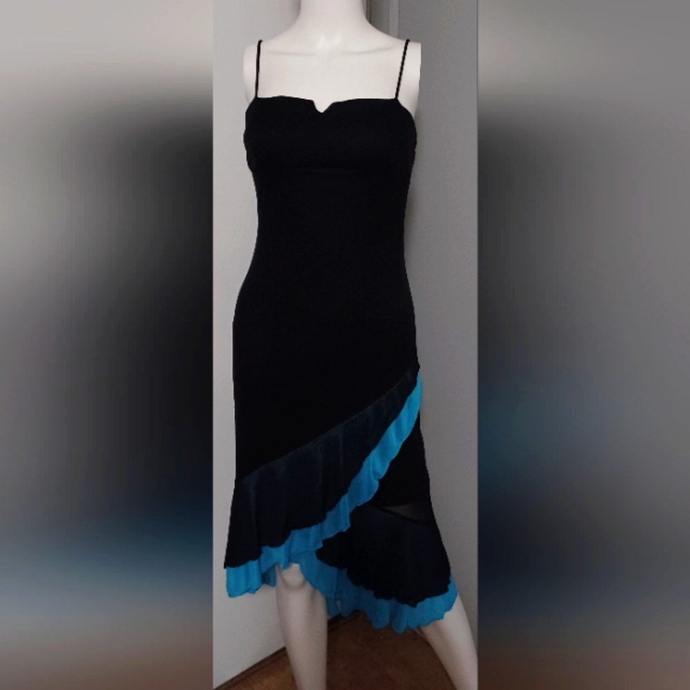 Chic Asymmetrical Black and Blue Dress